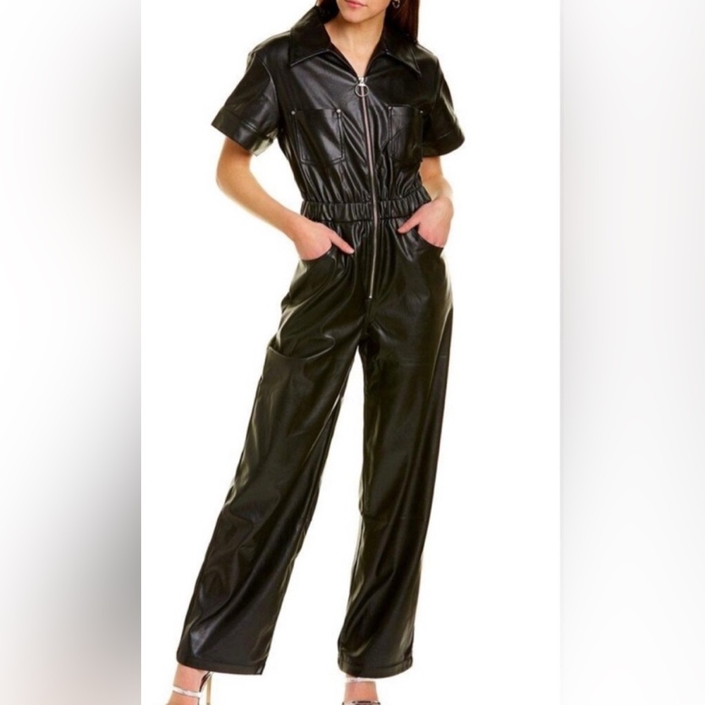 WeWoreWhat Black Leather Jumpsuit